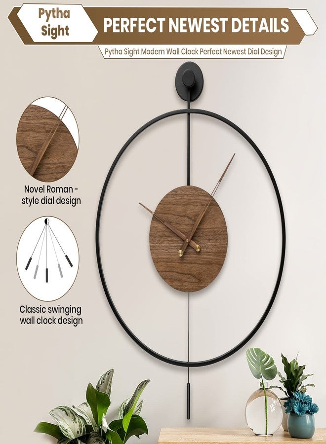 Pytha Sight Large Modern Wall Clock,Wall Clocks for Living Room Decor,Classical Silent Metal Minimalist Walnut Dial,Big Decorative Farmhouse Pendulum Wall Clock With Walnut Pointers for Office,Dining Room - Image 3