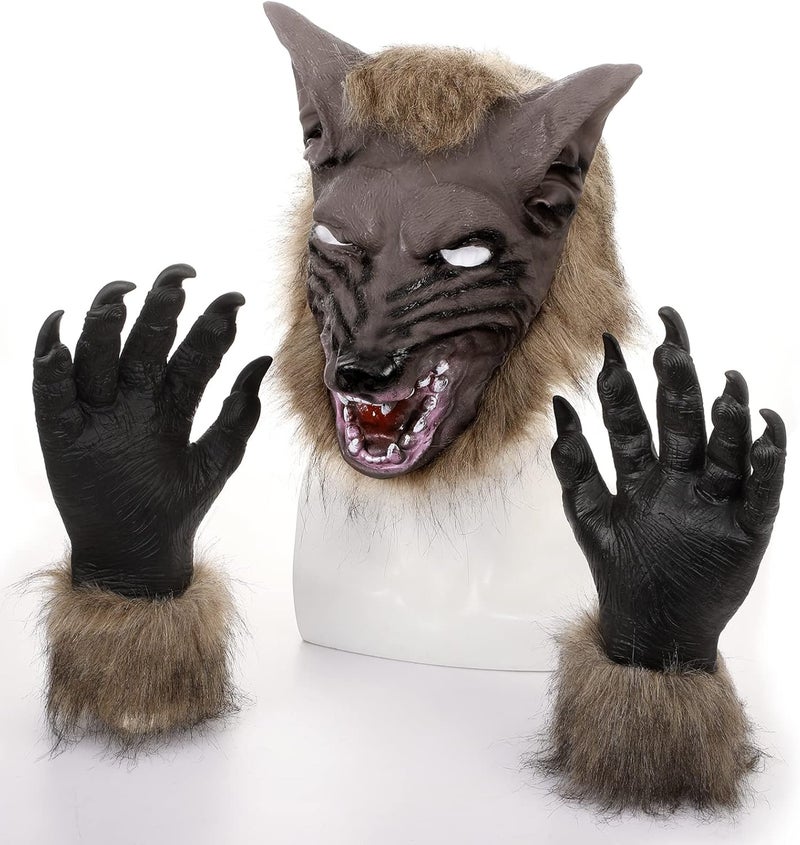 Sratte مجموعة زي الذئب في عيد الهالوين مع قناع رأس الذئب وقفازات المخالب للمراهقين من 12 إلى 18 سنة لأزياء الرعب وحفلات التنكر - Image 1