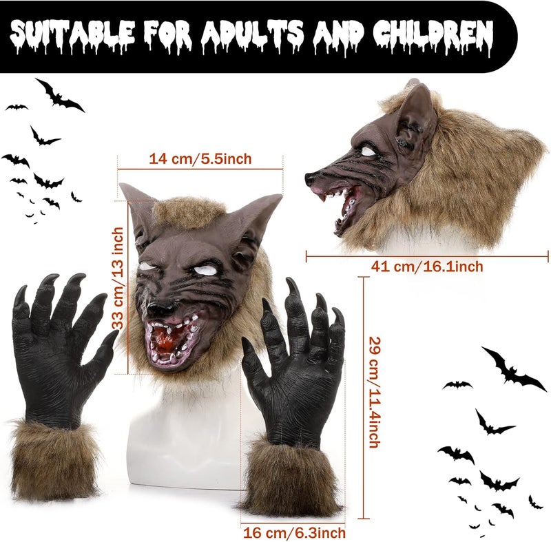Sratte مجموعة زي الذئب في عيد الهالوين مع قناع رأس الذئب وقفازات المخالب للمراهقين من 12 إلى 18 سنة لأزياء الرعب وحفلات التنكر - Image 2