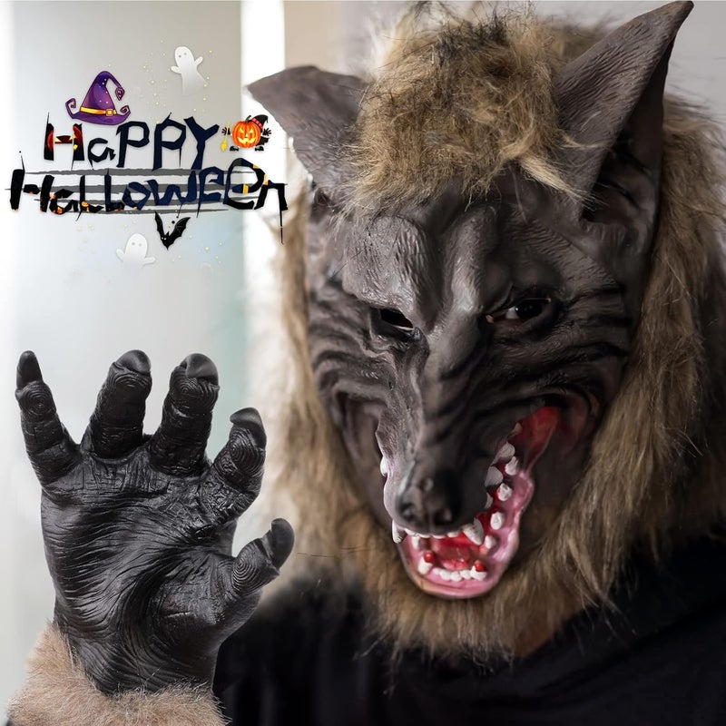 Sratte مجموعة زي الذئب في عيد الهالوين مع قناع رأس الذئب وقفازات المخالب للمراهقين من 12 إلى 18 سنة لأزياء الرعب وحفلات التنكر - Image 3