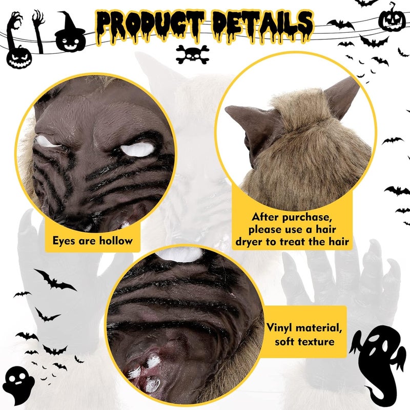 Sratte مجموعة زي الذئب في عيد الهالوين مع قناع رأس الذئب وقفازات المخالب للمراهقين من 12 إلى 18 سنة لأزياء الرعب وحفلات التنكر - Image 4