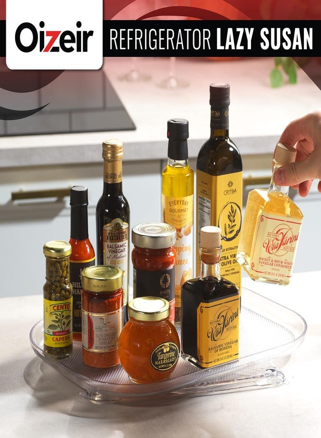 Oizeir Refrigerator Lazy Susan (2PK) - Clear Rectangular Fridge Organizer - Turntable Tray Lazy Susan for Refrigerator - Cabinet & Pantry Organizer - Smooth 360° Rotating Swivel Spinning Fridge Shelf - Image 3