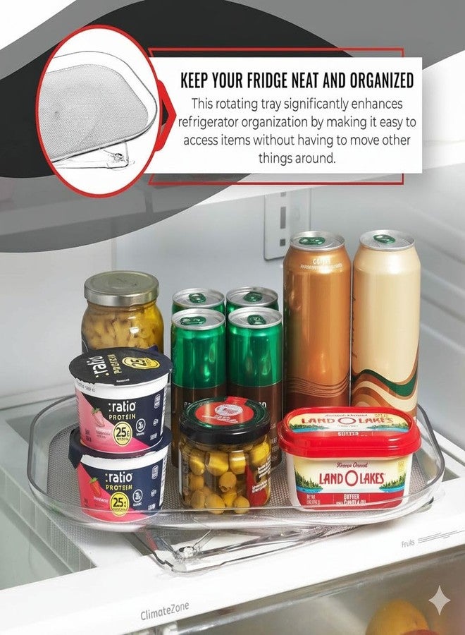 Oizeir Refrigerator Lazy Susan (2PK) - Clear Rectangular Fridge Organizer - Turntable Tray Lazy Susan for Refrigerator - Cabinet & Pantry Organizer - Smooth 360° Rotating Swivel Spinning Fridge Shelf - Image 2