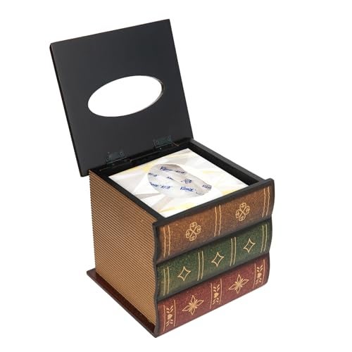 VERGOODR Crafted Classical Retro Wooden Antique Book Tissue Box Cover Square Tissue Holder Dispenser Paper Cover Case Napkin Holder Home Decor for Bathroom Living Room Office car Kitchen (brown) - Image 3