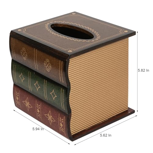VERGOODR Crafted Classical Retro Wooden Antique Book Tissue Box Cover Square Tissue Holder Dispenser Paper Cover Case Napkin Holder Home Decor for Bathroom Living Room Office car Kitchen (brown) - Image 4