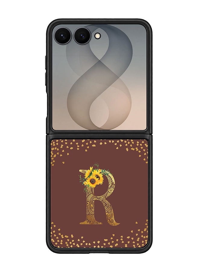 Stylizedd Rugged Case for Samsung Galaxy Z Flip8- Slim Fit Hybrid Rubber Cover Sunflower Monogram - R (Brown)