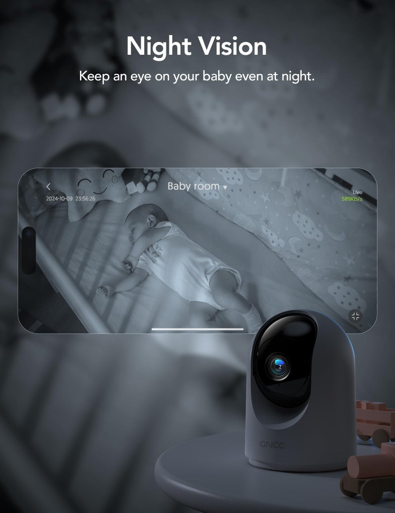 GNCC Indoor Security Camera, 2K Cameras for Home Security with Motion Detection, Baby/Pet Camera with Phone App, Night Vision, 2-Way Audio, TF/Cloud Storage, Works with Alexa & Google Home, 2.4G WiFi - Image 5