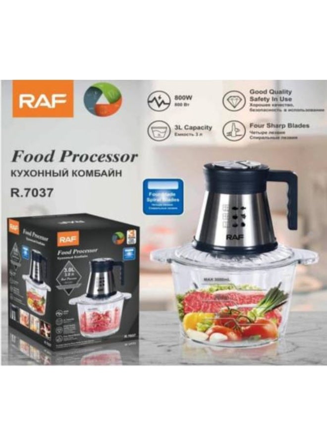 آر إيه أف كبة كهربائية استانلس RAF R.7037 سعة 3 لتر، 800 وات، شفرة رباعية قوية بسرعتين لفرم اللحوم والخضروات