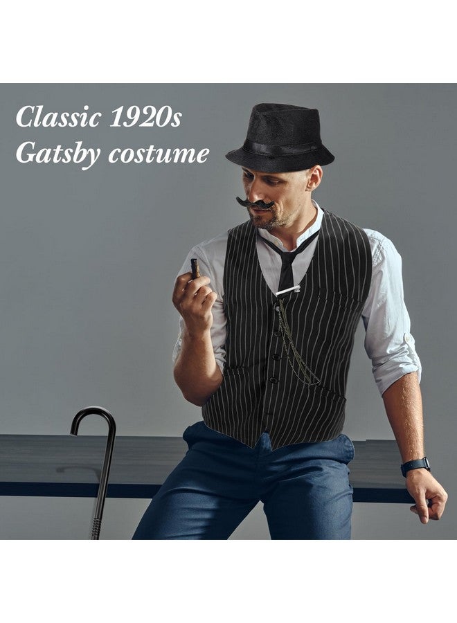 Hercicy Hercicy 1920s Men's Costume Accessories Set, Gangster Vest Hat Suspenders 20s Outfit Clothing for Men 1920s (Black White,Large) - Image 4