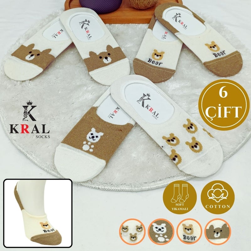 Kral Socks - Women's Ballerina Socks (6 Pairs) Cute Bear Non-Sweating Cotton Unisex - Image 1