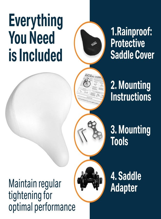Bikeroo (White) - Most Comfortable Cruiser Bike Saddle Extra Wide Bicycle Seat - Great Replacement Bike Saddle with Padding for Women and Men - Image 4