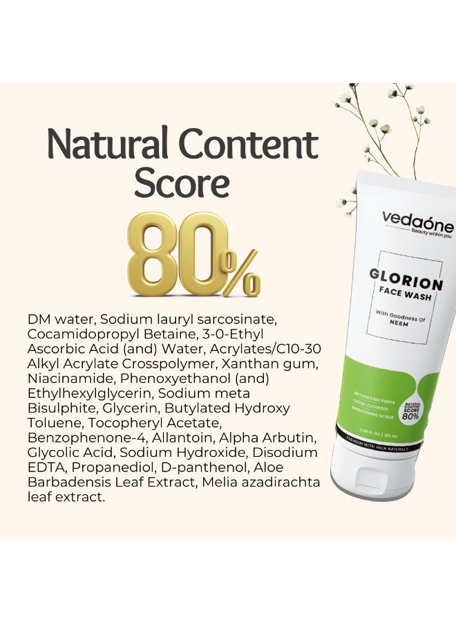 VEDAONE VedaOne Glorion Neem Face Wash | 100ML | Natural Face Wash for Men & Women | Deep Cleansing & Brightening | Anti-Acne & Oil Control | Hydrating & Gentle on Skin  - Image 5
