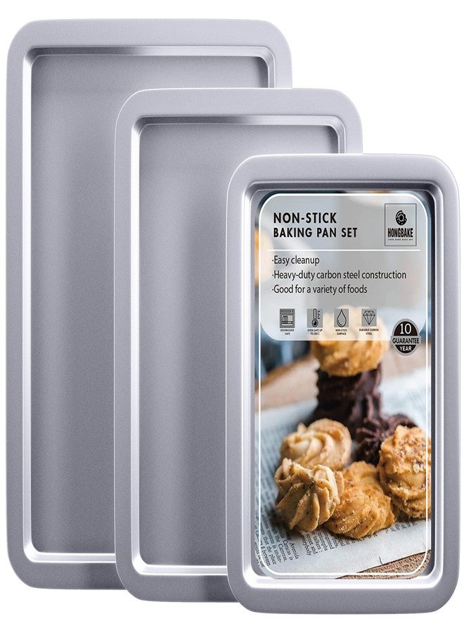 HONGBAKE Set of 3 Baking Sheets for Oven, Non-Stick Cookie Sheet Pan 13/15/17 Inch, Carbon Steel Baking Tray for Cooking and Roasting with Wide Edge - Fashionable Sliver - Image 1