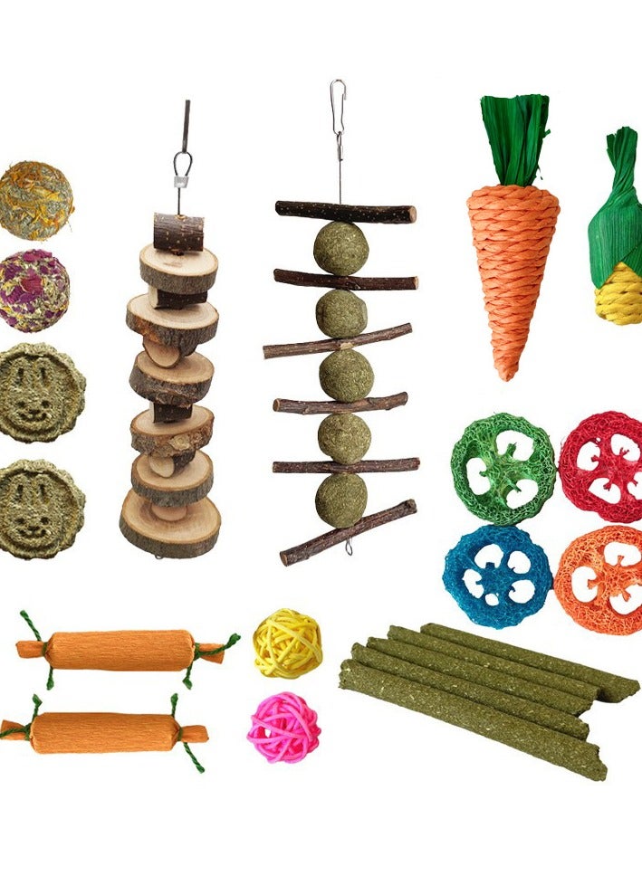 21pcs Bunny Chew Toys for Teeth, Natural Rabbit Toys Apple Wood Grass Timothy Sticks Chew and Treat for Guinea Pigs Hamster Chinchillas - Image 4