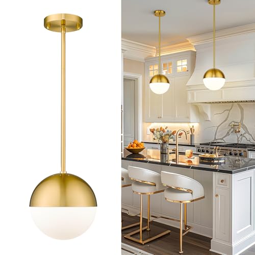 LMS Modern Pendant Lighting Gold Globe Pendant Light Fixture, Mid Century Chandelier One Light Hanging Fixture for Kitchen Island, Adjustable Indoor Lighting for Dinning Room Bedroom, LMS-187 - Image 1