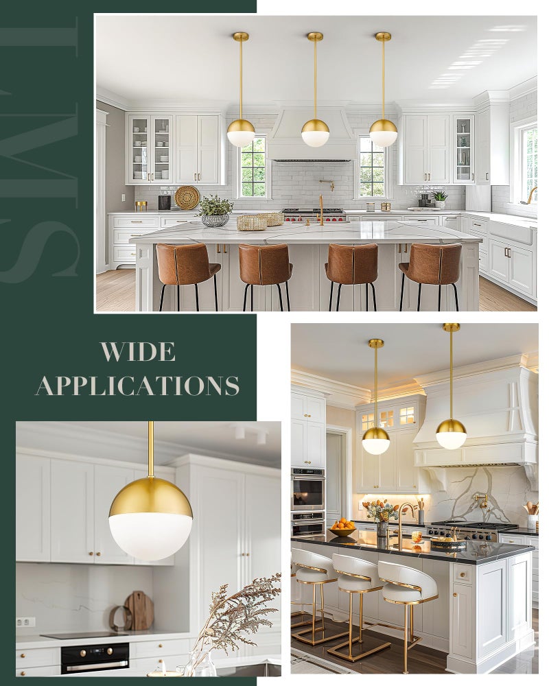 LMS Modern Pendant Lighting Gold Globe Pendant Light Fixture, Mid Century Chandelier One Light Hanging Fixture for Kitchen Island, Adjustable Indoor Lighting for Dinning Room Bedroom, LMS-187 - Image 3