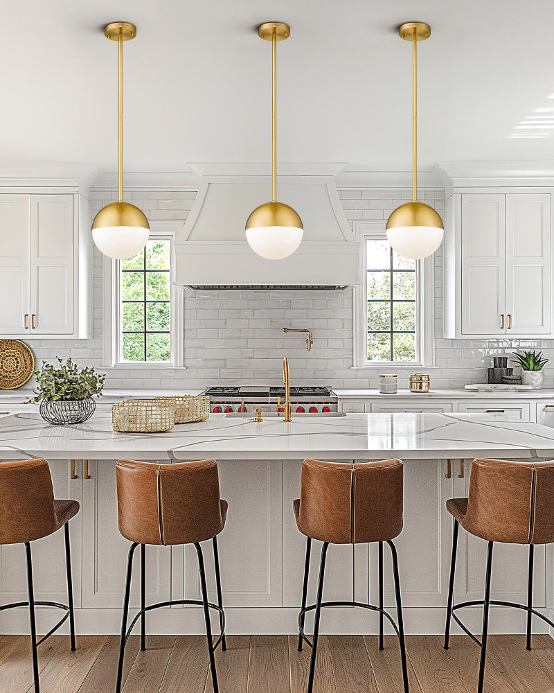 LMS Modern Pendant Lighting Gold Globe Pendant Light Fixture, Mid Century Chandelier One Light Hanging Fixture for Kitchen Island, Adjustable Indoor Lighting for Dinning Room Bedroom, LMS-187 - Image 2