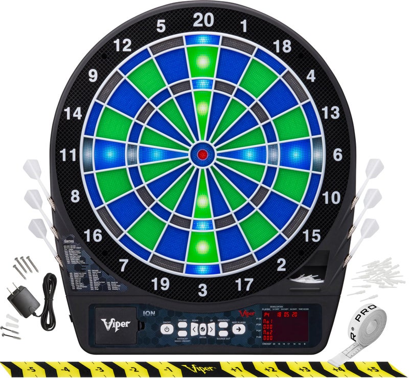 Viper Ion Electronic Dartboard, Illuminated Segments, Light Based Games, Green and Blue Segment Colors, Ultra Thin Spider to Increased Scoring Area - Image 1