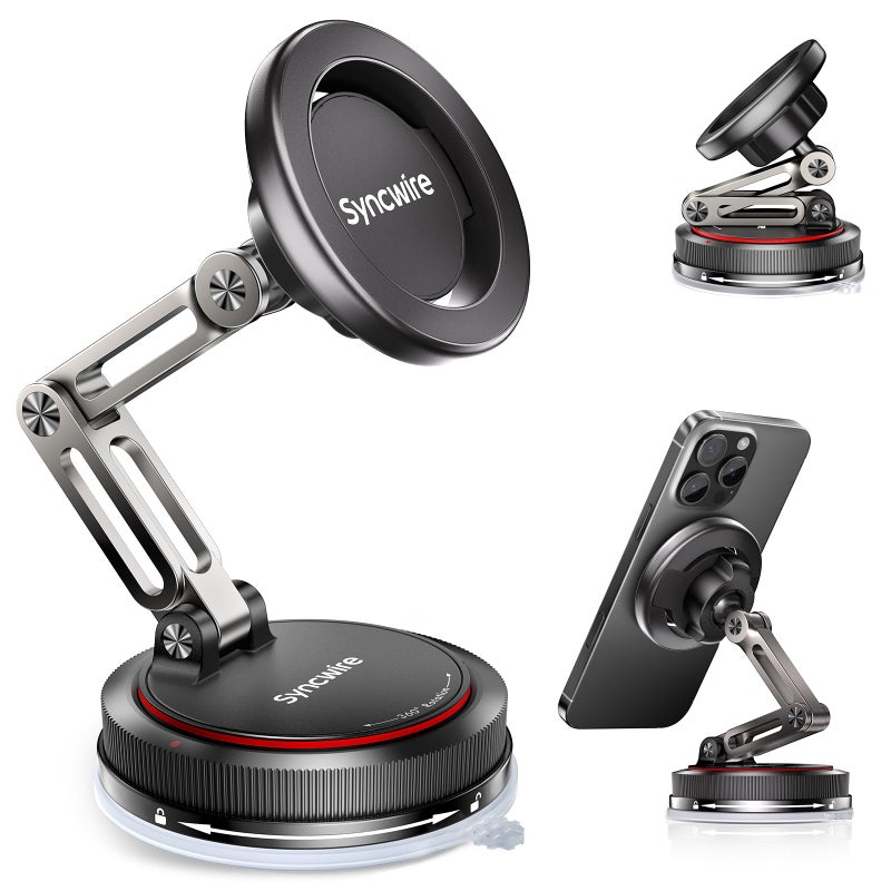 SYNCWIRE for MagSafe Car Mount [3-Axis] Nano Adhesive Gel + Strong Suction Cup Magnetic Phone Holder for Dashboard & Windshield, 360Â° Adjustable for iPhone 17 16 15 14 13 12, Samsung, Matte Black - Image 1