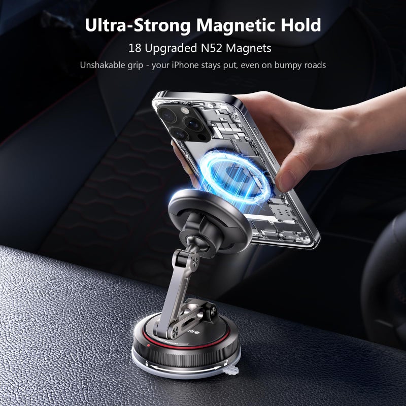 SYNCWIRE for MagSafe Car Mount [3-Axis] Nano Adhesive Gel + Strong Suction Cup Magnetic Phone Holder for Dashboard & Windshield, 360Â° Adjustable for iPhone 17 16 15 14 13 12, Samsung, Matte Black - Image 2