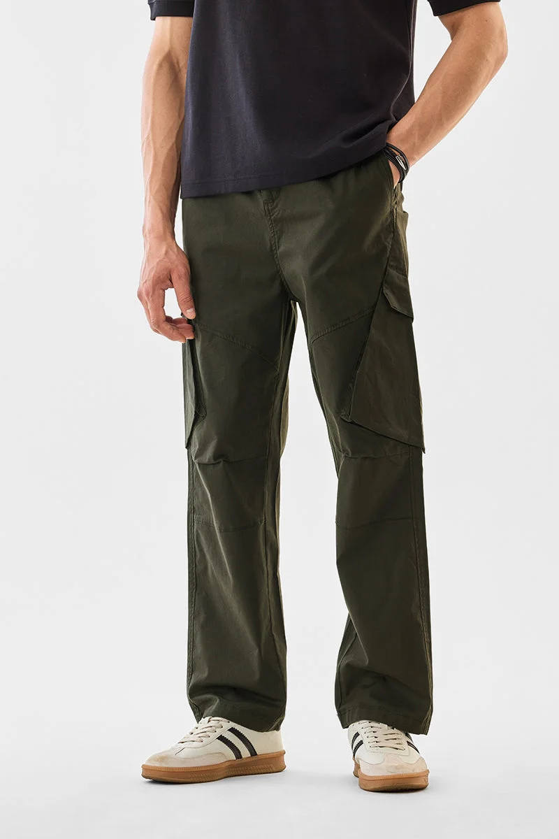سنيتش Olive Solid Loose Fit Streetwear Cargo