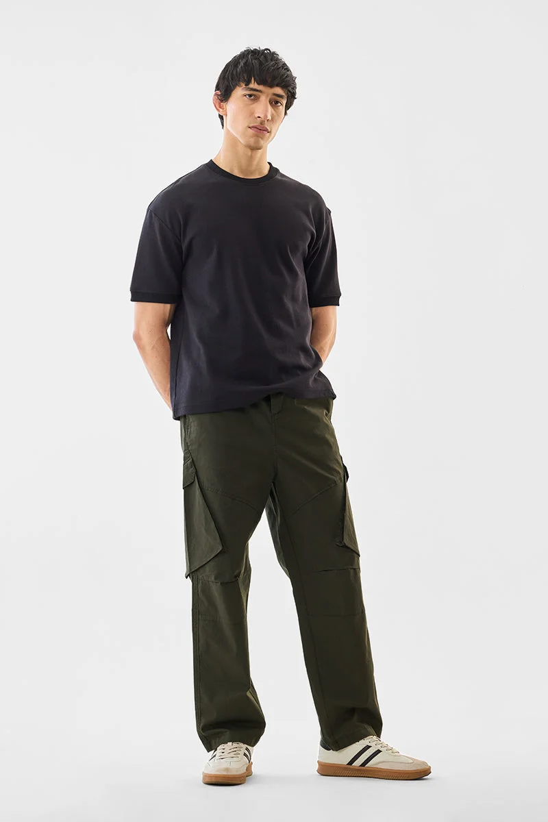 سنيتش Olive Solid Loose Fit Streetwear Cargo