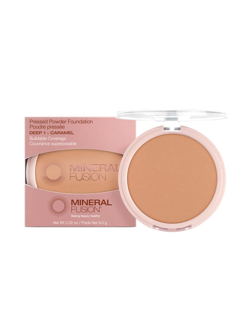 Mineral Fusion Mineral Fusion Pressed Powder Foundation, Deep 1 - Med/Tan Skin w/Golden Undertones, Age Defying Foundation Makeup with Matte Finish, Talc Free Face Powder, Hypoallergenic, Cruelty-Free, 0.32 Oz 