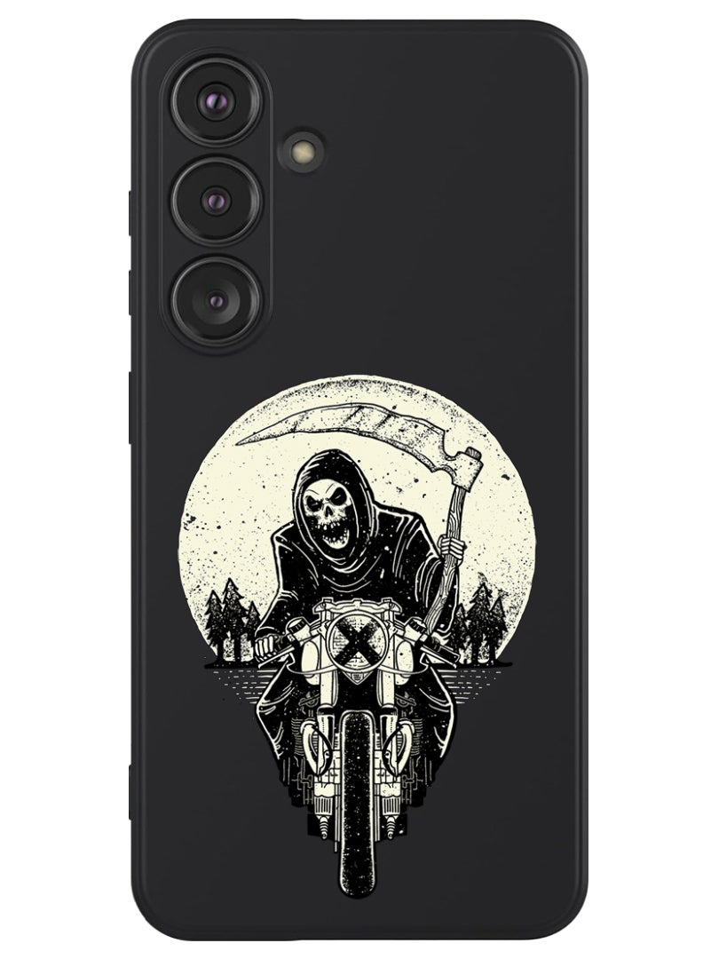 Theodor Protective Slim Fit Case Liquid Silicone Cover with Full Body Protection Anti-Scratch Shockproof Case For Samsung Galaxy S24 (Black) - Skull Biker - Image 1