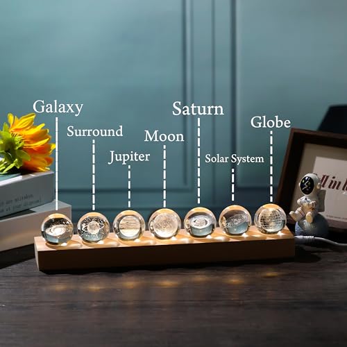 Qianwei 3d Crystal Ball Solar System Crystal Ball with Led Lamp Base - Best Birthday Science Gifts For Man Teacher Boy Kids Girls Men - Galaxy Jupiter Saturn Moon Earth Solar System Space Astronomy Gifts - Image 2