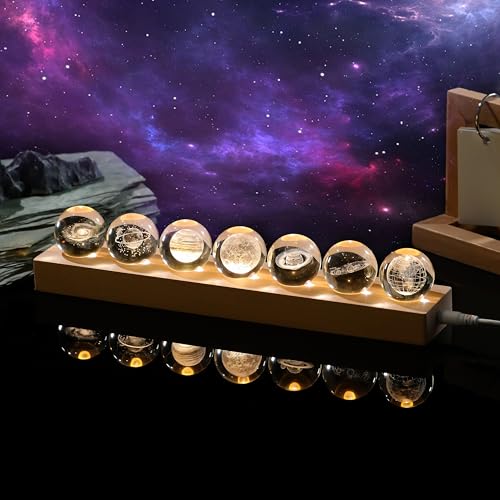 Qianwei 3d Crystal Ball Solar System Crystal Ball with Led Lamp Base - Best Birthday Science Gifts For Man Teacher Boy Kids Girls Men - Galaxy Jupiter Saturn Moon Earth Solar System Space Astronomy Gifts - Image 1