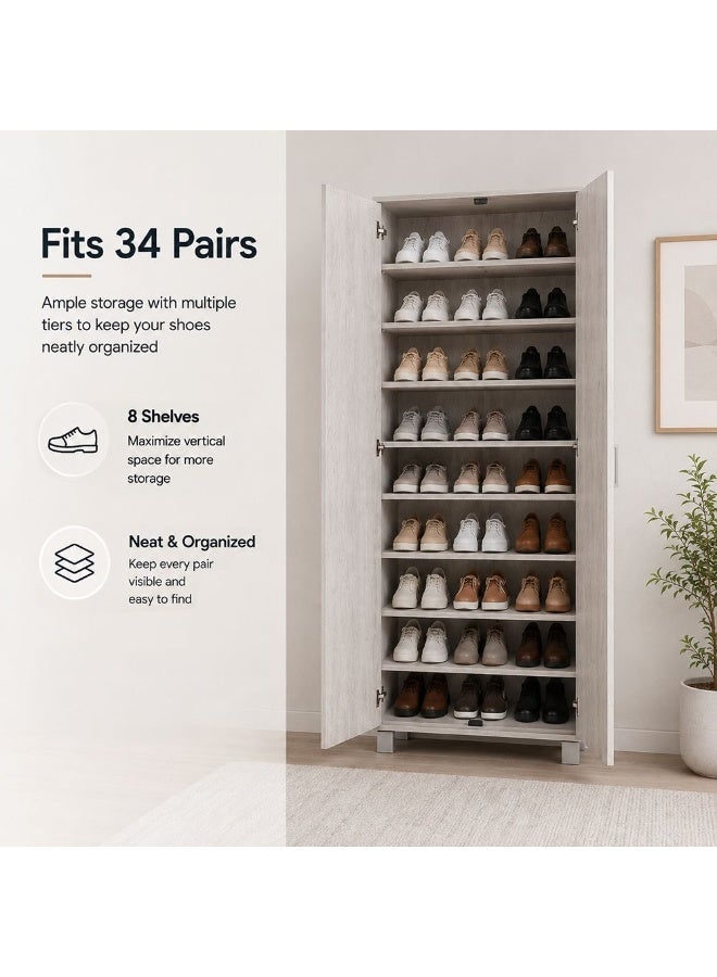 DANUBE HOME Sandor 2 Door Tall Shoe Rack | 34 Pairs Of Shoes| Modern Design Furniture | Wooden Shoe Cabinet Organizer For Entryway Hallway | Made In Malaysia | L60xW37xH185cm - Snow Oak - Image 2