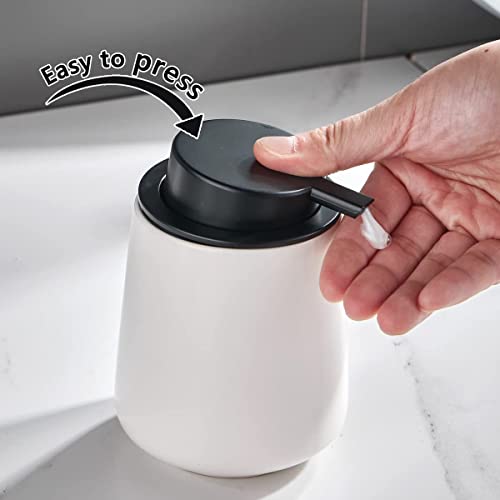 Eyrozia 12Oz White Soap Dispenser - Modern Ceramic Lotion Hand Soap Dispenser with Easy-to-Press Black Pump, Reusable and Refillable Liquid Dish Soap Dispensers for Bathroom & Kitchen - Image 4