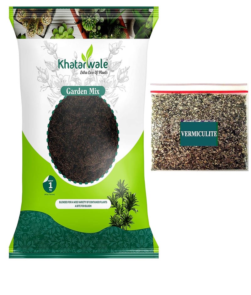 Khatarwale Organic Garden Mix Fertilizer 1kg Readt to Use Compost and 100g Organic Vermiculite for Garden and Indoor Outdoor Plants