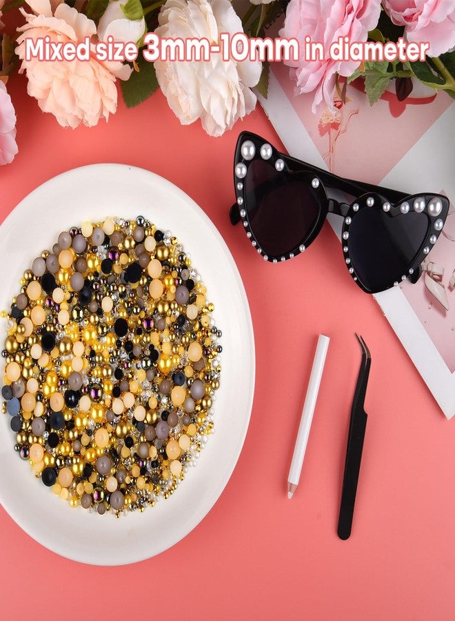 ASTARON 50g Mix Flatback Rhinestones Half Pearls for Crafts Mixed Size 3mm-10mm Flat Back Rhinestones for Crafts Flatback Pearls for Decorating Tumblers Mugs Nail Art Shoes (Gold Black Series) - Image 3