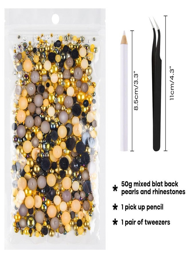 ASTARON 50g Mix Flatback Rhinestones Half Pearls for Crafts Mixed Size 3mm-10mm Flat Back Rhinestones for Crafts Flatback Pearls for Decorating Tumblers Mugs Nail Art Shoes (Gold Black Series) - Image 2