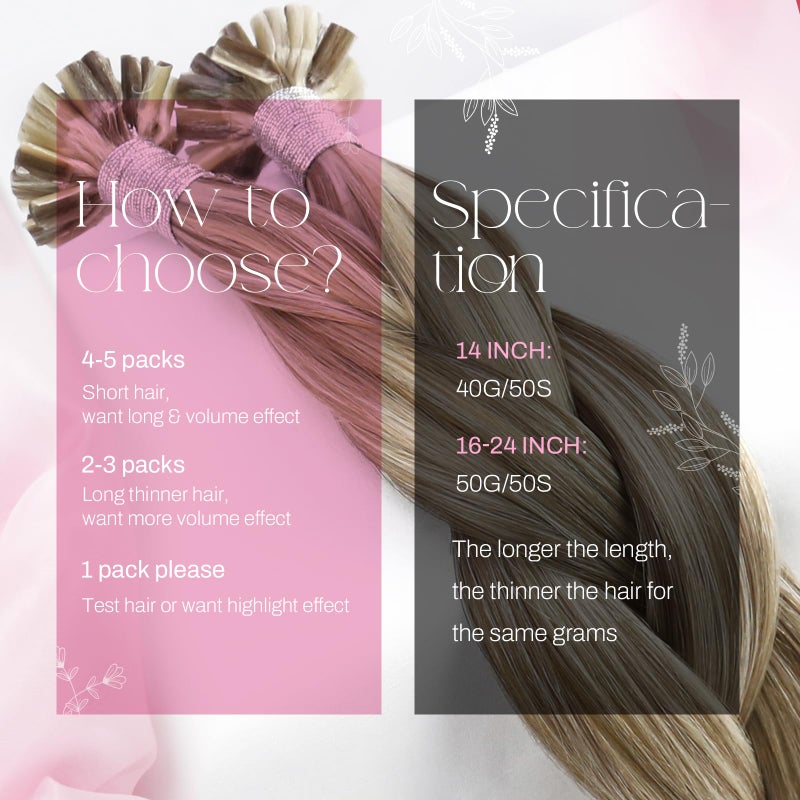 Moresoo Utip Hair Extensions Human Hair Golden Brown Mixed with Platinum Blonde Highlight Pre Bonded Fusion Utip Hair Extensions Thick Nail Tips Extensions 50G/50S 18 Inch - Image 3