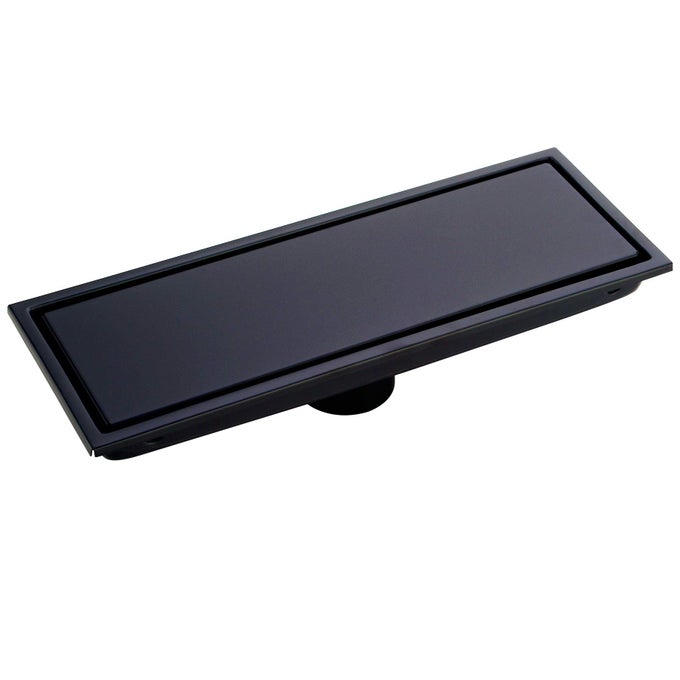 304 STAINLESS STEEL LINEAR SHOWER FLOOR DRAIN WITH TILE INSERT GRATE REMOVABLE COVER 12 INCH LONG RECTANGLE MATTE BLACK PLATED FINISH