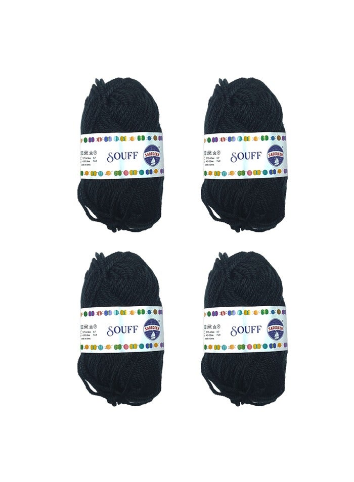 Sadeqeen Crochet and Knitting Yarn 4 Mini Rolls Black (20g each) - Image 1