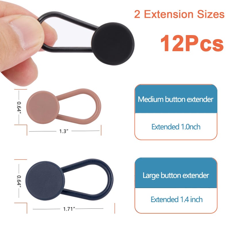 ZENGLU 12-Pack of Extenders for Jeans, Pants Waist Button Extender Fantastic Extender for All Trousers and Shirts in 3 Colours for Men and Women No Sewing Instant Waistband Extension 1-1.4 Inches - Image 3