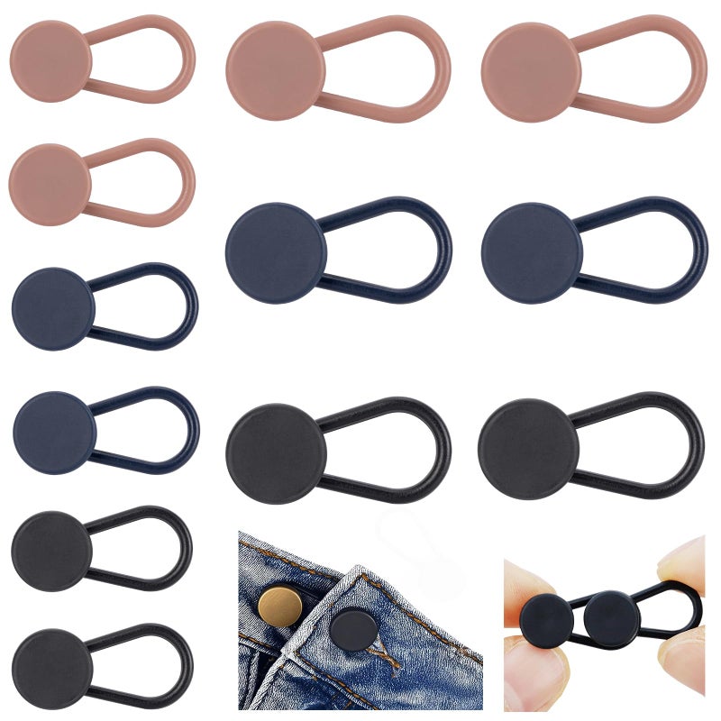 ZENGLU 12-Pack of Extenders for Jeans, Pants Waist Button Extender Fantastic Extender for All Trousers and Shirts in 3 Colours for Men and Women No Sewing Instant Waistband Extension 1-1.4 Inches - Image 1