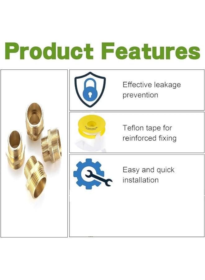 Biella 2Pcs Bsp Male To Male Solid Brass Hex Type Straight Thread Reducer Pipe Nipple With Teflon Tape, Heavy Brass Pipe Adapter Fittings Connectors Male Thread Hose (3/8 Inch To 1/4 Inch) - Image 5