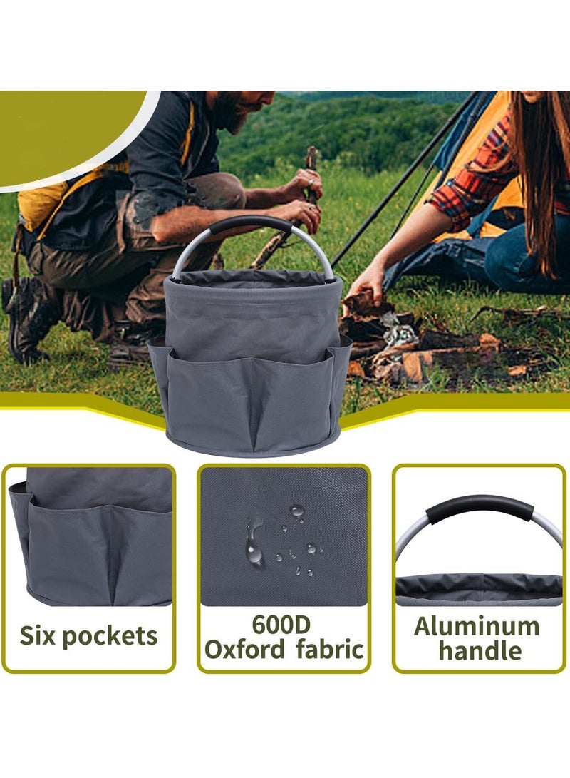 Bukela Picnic Basket Reusable Portable Collapsible Outdoor Camping Beach Basket Garden Harvest Basket Home Bathroom Storage Bath Wash Bag Home Shopping Basket (Grey) - Image 3