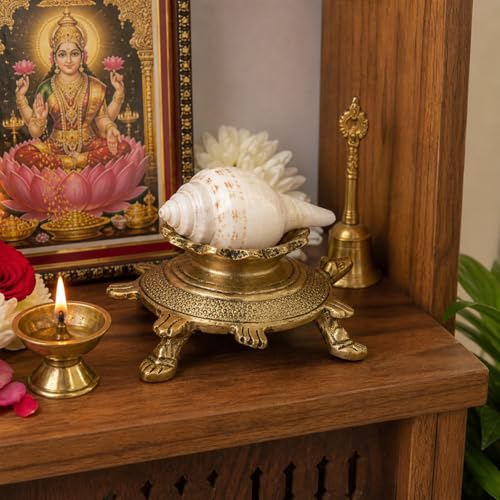 Kartique Brass Tortoise Shape Shankh Stand, 4.5 Inch, Spiritual and Decorative Item - Image 4