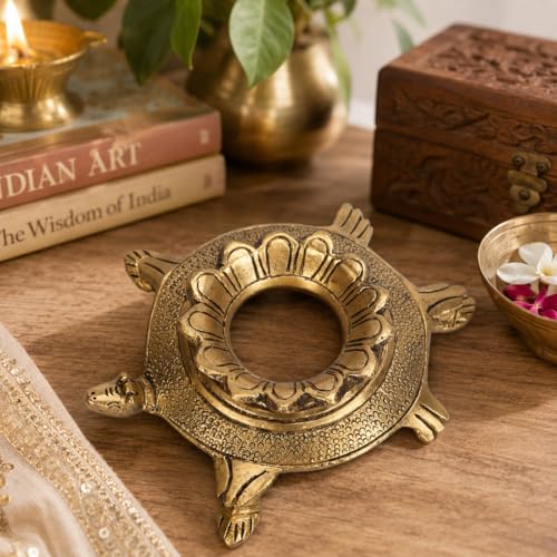 Kartique Brass Tortoise Shape Shankh Stand, 4.5 Inch, Spiritual and Decorative Item - Image 1