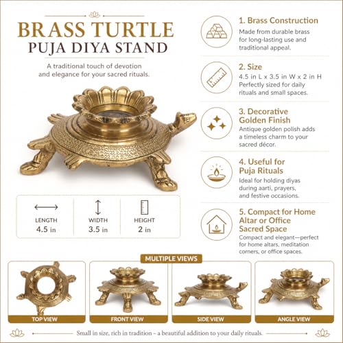 Kartique Brass Tortoise Shape Shankh Stand, 4.5 Inch, Spiritual and Decorative Item - Image 3