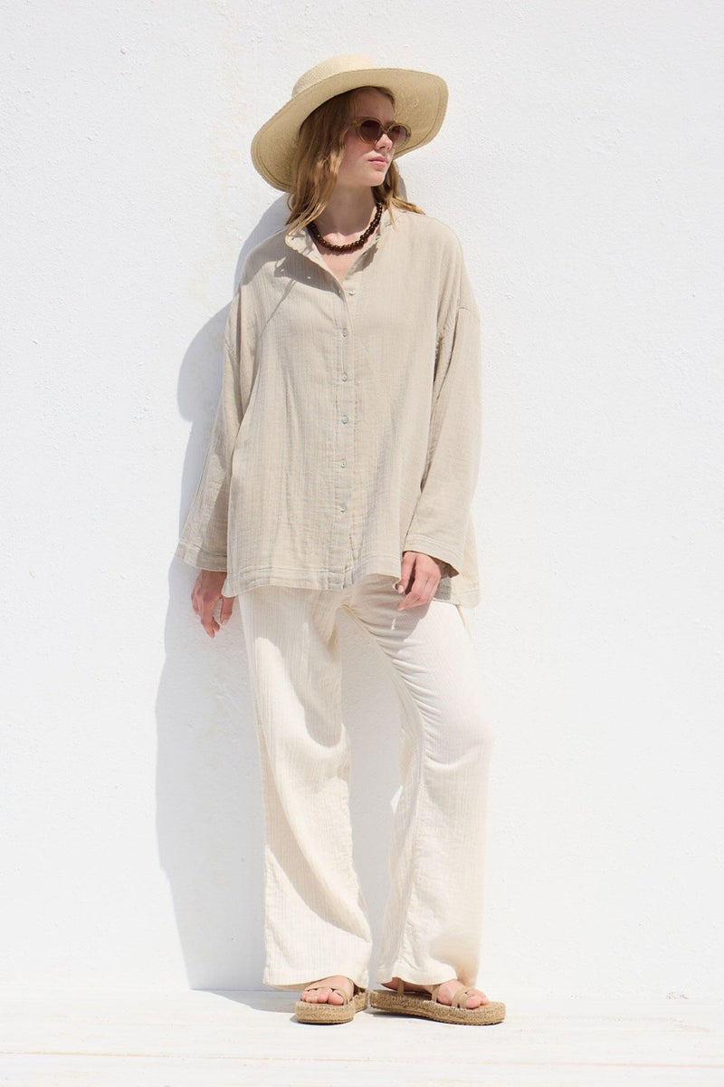Manuka Wide Sleeve Muslin Shirt Sand  - Image 3