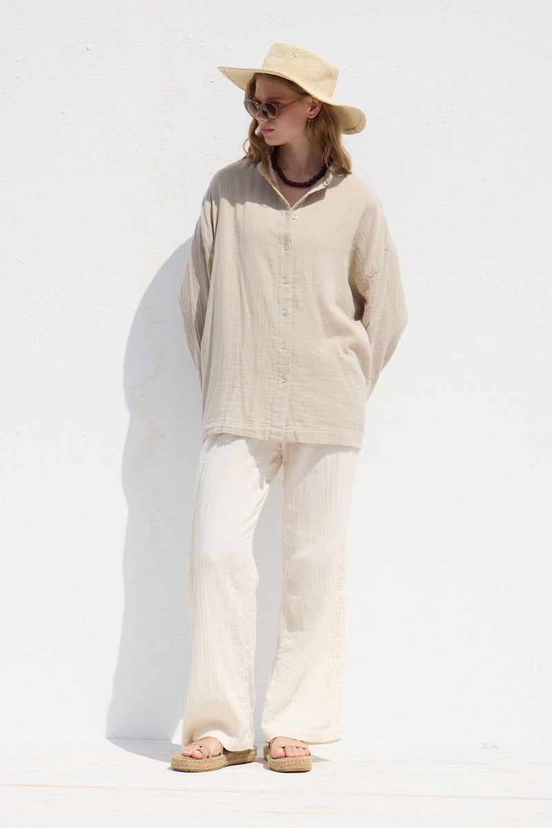 Manuka Wide Sleeve Muslin Shirt Sand  - Image 5