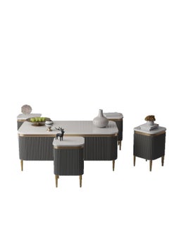 Luxury Coffee Table Set – 5 Pieces, Charcoal Gray Design with Gold Accents & Marble-Like Surface, Main Table with a Length of 120 cm, Width of 60 cm, and Height of 50 cm, and Four Side Tables with a Length of 30 cm, Width of 30 cm, and Height of 50 cm - pzsku/Z9F68B74FF709F1DFCE53Z/45/_/1737369730/1b149e0e-e2ba-4447-9311-073ea6ac83e7