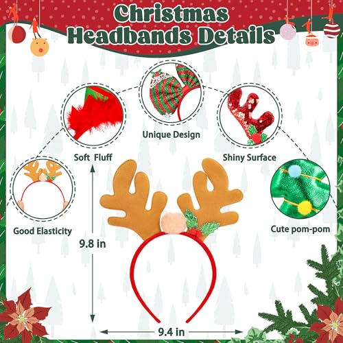 HOVACY 24 Pcs Christmas Headbands 12 Styles Christmas Headwears with Assorted Design Santa Christmas Tree Snowman Stars Reindeer Antler Xmas Party Decor for Women Men Christmas Party Favors - Image 5