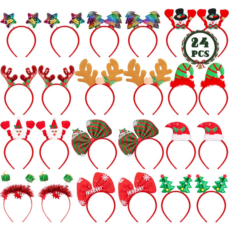 HOVACY 24 Pcs Christmas Headbands 12 Styles Christmas Headwears with Assorted Design Santa Christmas Tree Snowman Stars Reindeer Antler Xmas Party Decor for Women Men Christmas Party Favors - Image 3